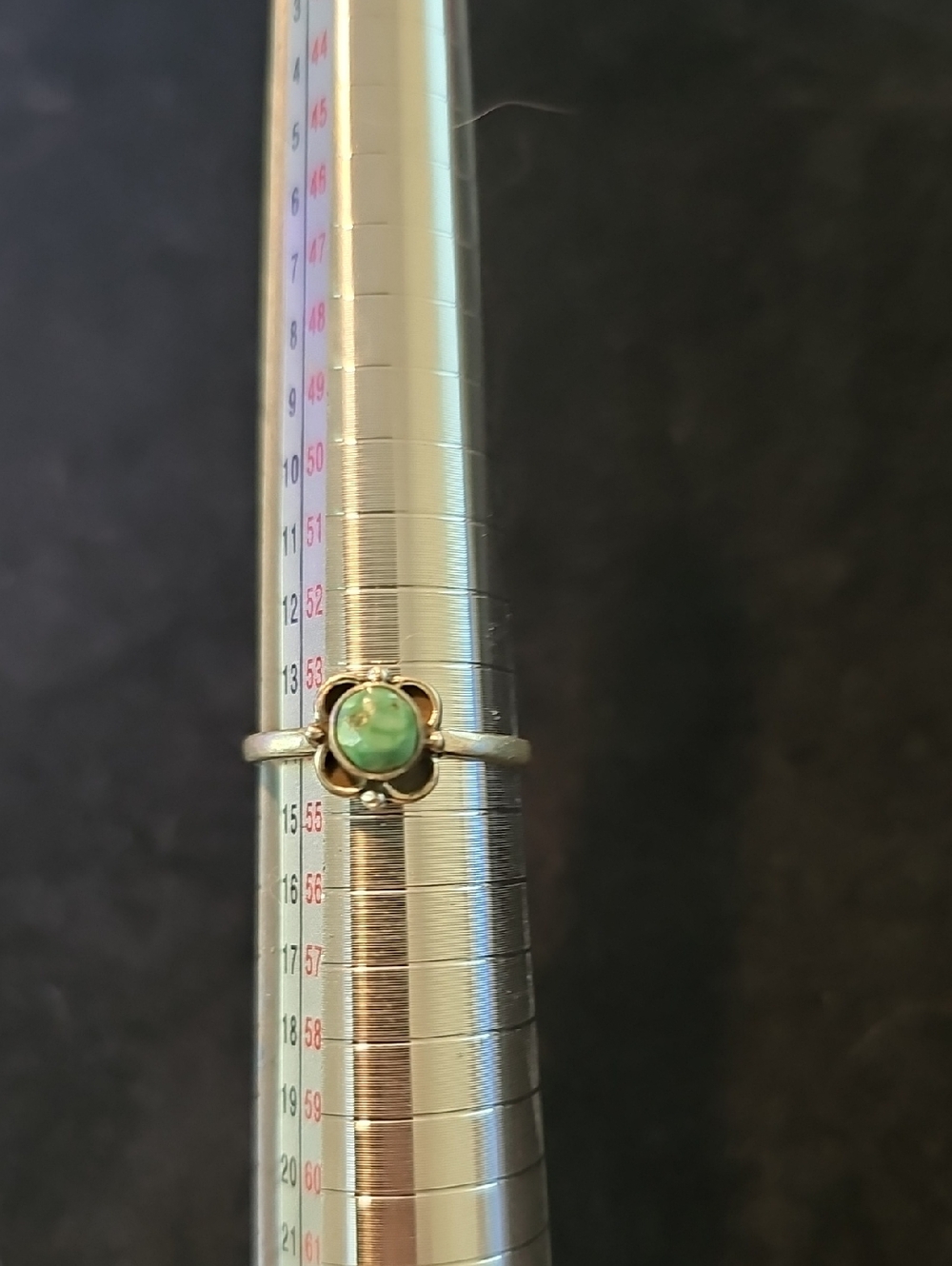 Sterling Silver Turquoise Flower Ring with Green Stone Size 7
